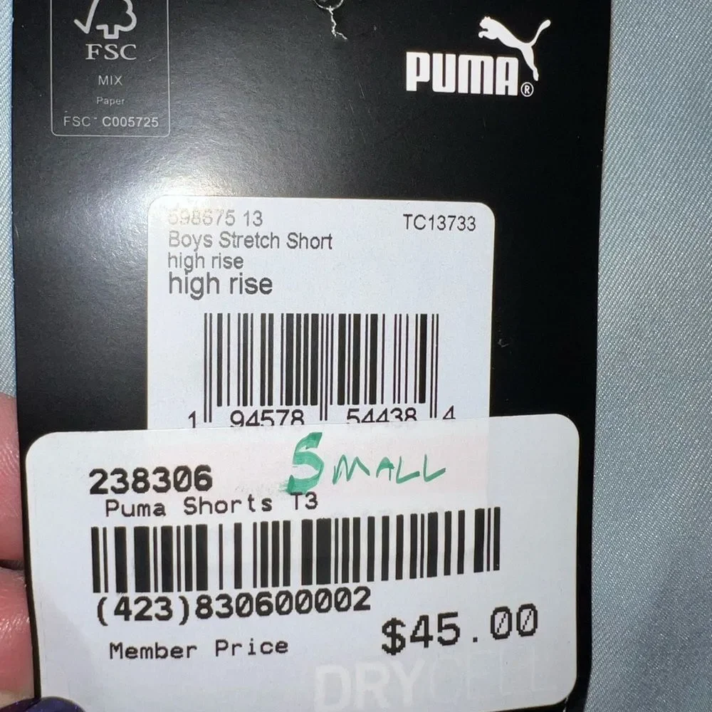 Puma NWT flat front‎ drycell moisture management grey shorts boys small